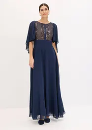 Chiffon jurk met cap en inzetstuk van kant, bonprix