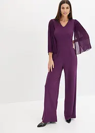 Jersey jumpsuit met plissé mouwen van fijn chiffon, bonprix