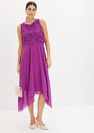 Premium chiffon midi jurk met kant, bonprix