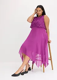 Premium chiffon midi jurk met kant, bonprix