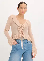 Fijn gebreid vest met ruches, bonprix