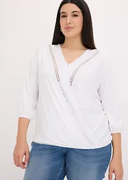 Shirt met 3/4 mouwen en kant in een wikkelllook, bonprix