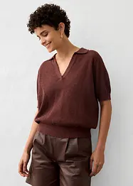Ajour poloshirt met linnen, bonprix
