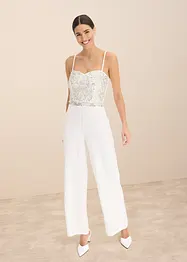 Bruidsjumpsuit van crêpe met structuur en parelborduursel, bonprix