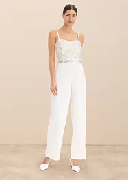 Bruidsjumpsuit van crêpe met structuur en parelborduursel, bonprix