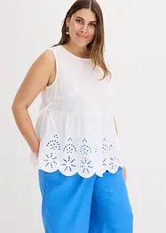 Mouwloze bloes met split en oogjesborduursel, bonprix