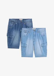 Lichte denim cargo short van puur katoen, relaxed fit (set van 2), bonprix