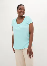 Katoenen shirt met kant, korte mouw, bonprix