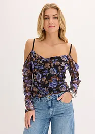 Cold shoulder shirt van lichte mesh, bonprix
