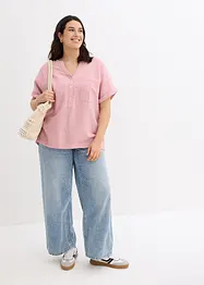 Mousseline blouse met knoopsluiting en zak, bonprix