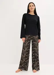 Pyjama met geribd shirt en wijde broek, bonprix