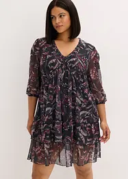 Mesh jersey jurk met volants, bonprix