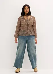 Mesh shirt met volant en strikhals, bonprix