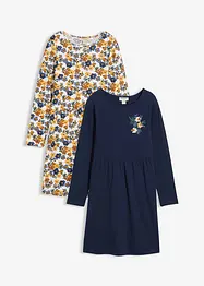 Meisjes jersey jurk (set van 2) van biologisch katoen, bonprix