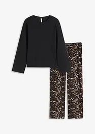 Pyjama met geribd shirt en wijde broek, bonprix