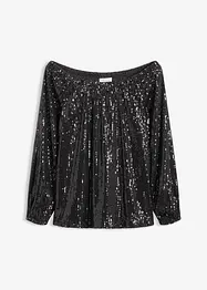 Oversized carmen-shirt met pailletten, bonprix