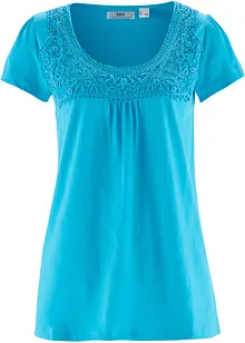 Katoenen shirt met kant, korte mouw, bonprix