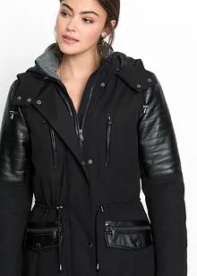 Lange parka met imitatieleer, bonprix