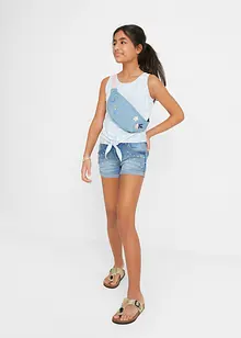 Meisjes jeans short met parels, bonprix