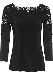 Shirt met gehaakte details, 3/4 mouw, bonprix