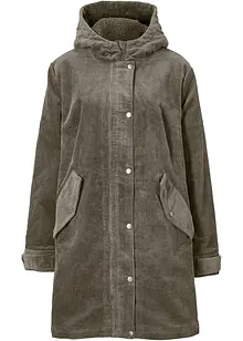 Warme corduroy parka met teddy voering in capuchon, A-lijn, bonprix