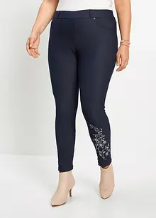 Jegging met bloemenprint en glittersteentjes, bonprix