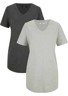Basic longshirt met V-hals (set van 2), bonprix