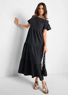 Maxi jurk van katoen-jersey met volants en carmenhals, bonprix