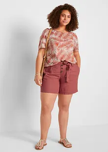 Short met knoopsluiting en strikceintuur, met linnen, bpc bonprix collection