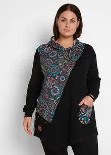 Puntig toelopend shirt in patchworklook met capuchon, lange mouw, bonprix