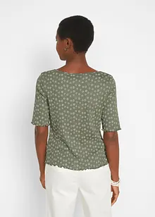 Geribd shirt met bloemenprint, halflange mouw, bonprix