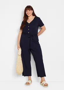 Jersey jumpsuit met V-hals, korte mouw, bonprix