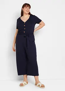 Jersey jumpsuit met V-hals, korte mouw, bonprix