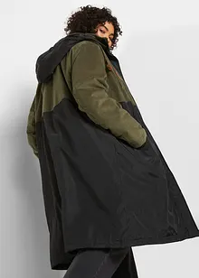 Lange parka met capuchon en materiaalmix, recht model, bonprix