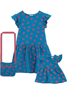 Meisjes jersey jurk, tas en poppenjurk (3-dlg. set) van biologisch katoen, bonprix