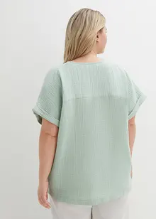 Mousseline blouse met knoopsluiting en zak, bonprix