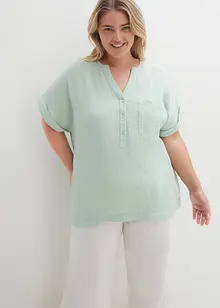 Mousseline blouse met knoopsluiting en zak, bonprix