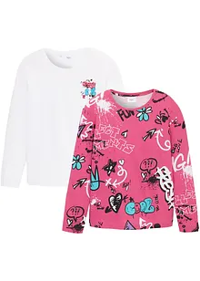 Meisjes boxy shirt (set van 2) van biologisch katoen, bonprix