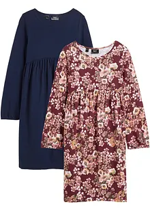 Meisjes jersey jurk met bloemenprint (set van 2), bonprix