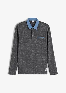 Poloshirt met geweven kraag, lange mouw, bonprix