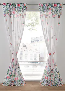 Transparant gordijn met bloemenprint en embrasse (set van 2), bonprix