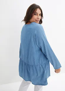 Denim tuniek met volant van biologisch katoen, lange mouw, bonprix