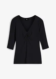 Geribd shirt met V-hals, halflange mouw, bonprix