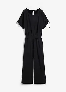 Jersey jumpsuit met rijgkoordjes en wijde pijpen, bonprix