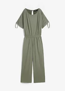 Jersey jumpsuit met rijgkoordjes en wijde pijpen, bonprix