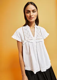 Blouse met korte mouwen en broderie anglaise, bonprix