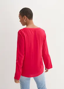 Blouse met lange mouwen en V-hals in vloeiende viscose, bonprix