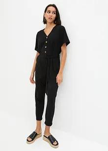 Jersey jumpsuit met structuur en strikceintuur, cropped, bpc bonprix collection