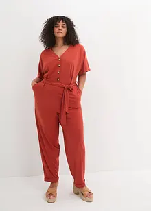 Jersey jumpsuit met structuur en strikceintuur, cropped, bpc bonprix collection