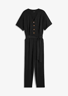 Jersey jumpsuit met structuur en strikceintuur, cropped, bpc bonprix collection